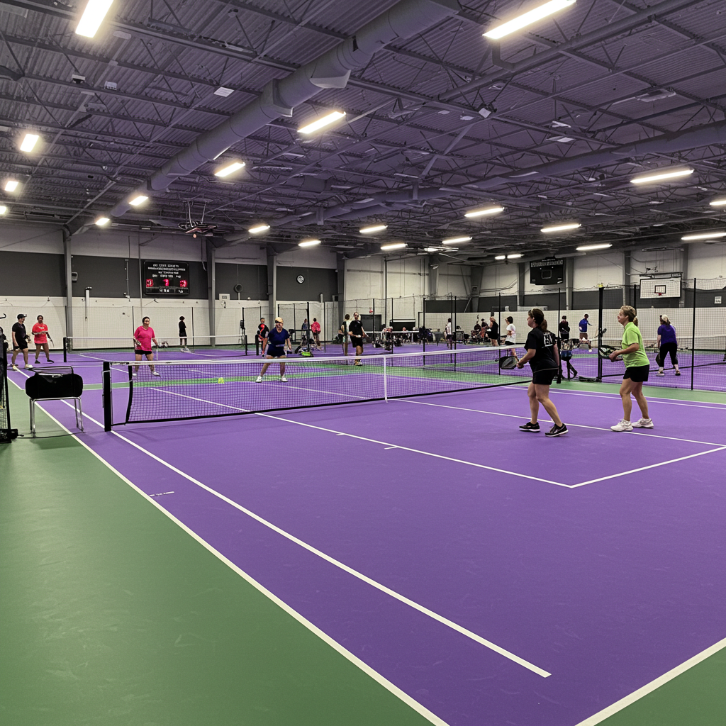 pickleball players playing in an indoor court
