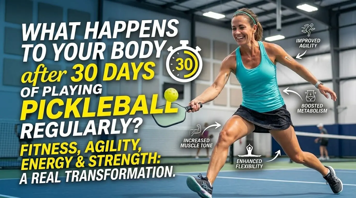 Woman playing pickleball indoors after 30 days of regular play